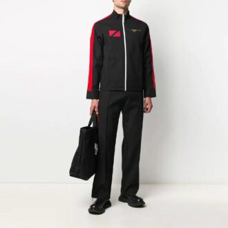 Off-White x Theophilus London Crossover Micro Mark Printing Casual Zipper Sports Jacket Black