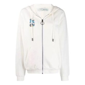 Off-White Zipper hooded Long Sleeves Hoodie Ordinary Version Creamy White