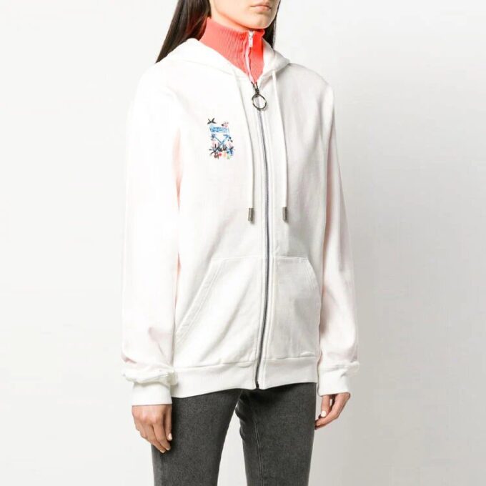 Off-White Zipper hooded Long Sleeves Hoodie Ordinary Version Creamy White