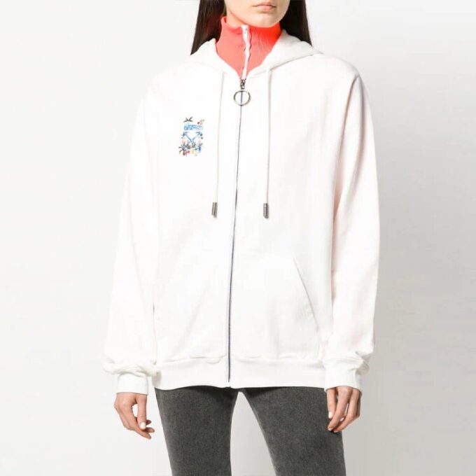 Off-White Zipper hooded Long Sleeves Hoodie Ordinary Version Creamy White