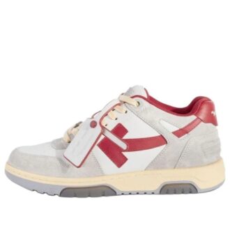 Out Of Office Leather Sneakers “Grey White Red”