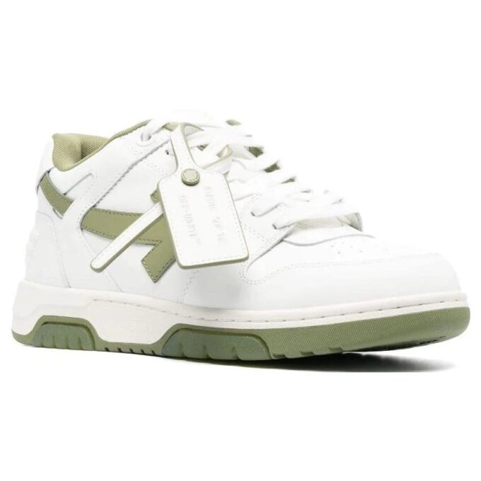 Out Of Office Leather Sneakers “White Olive Green”