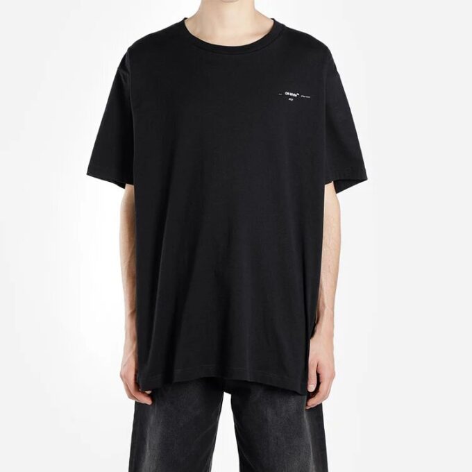 Oversize Painting Arrow Printing Cotton Round Neck Short Sleeve Loose Fit Black