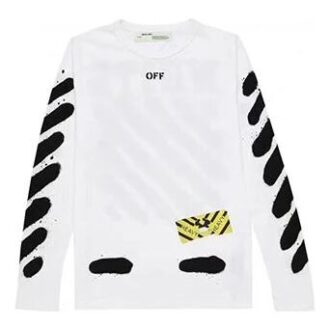 OW White Splash Ink Graffiti Long Sleeves “White Black”
