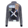Pattern Arrow Printing Splicing Pattern Denim Jacket Gray