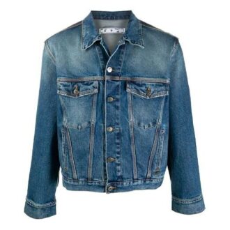 Pattern Printing Denim Jacket Loose Fit Blue