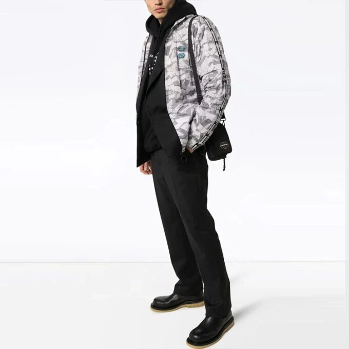 Pattern Zipper Sports Jacket Loose Fit Gray White