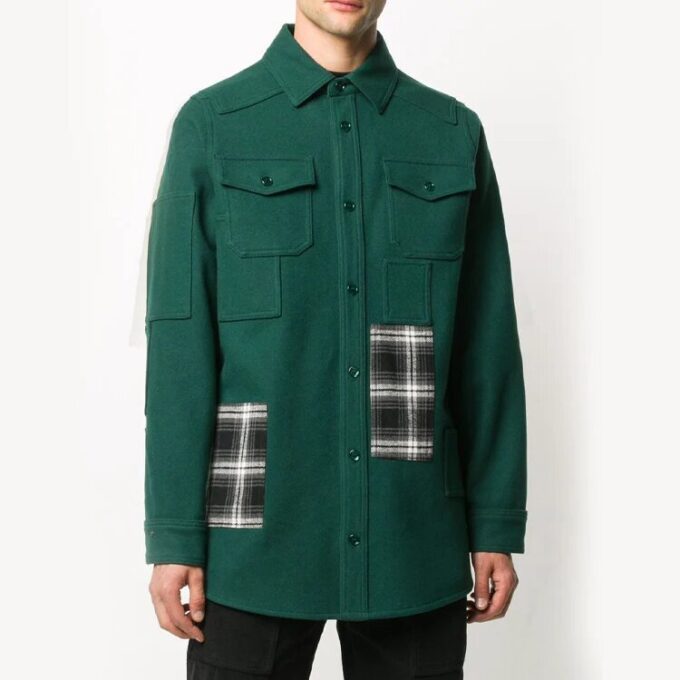 Plaid Design Shirt Jacket Green