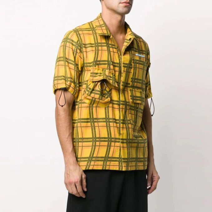 Plaid Pocket Short Sleeve Shirt Version Yellow