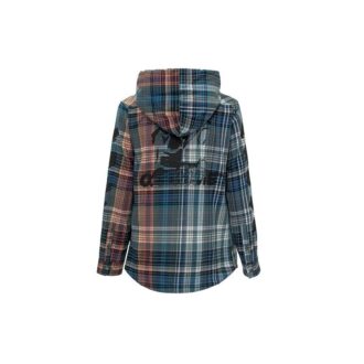Plaid Printing Asymmetric hooded Shirt Blue