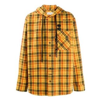 Plaid Printing Hooded Jacket Loose Fit Yellow