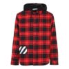 Plaid Splicing hooded Shirt Red Black Plaid “Red Black”