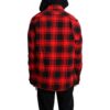 Plaid Splicing hooded Shirt Red Black Plaid “Red Black”