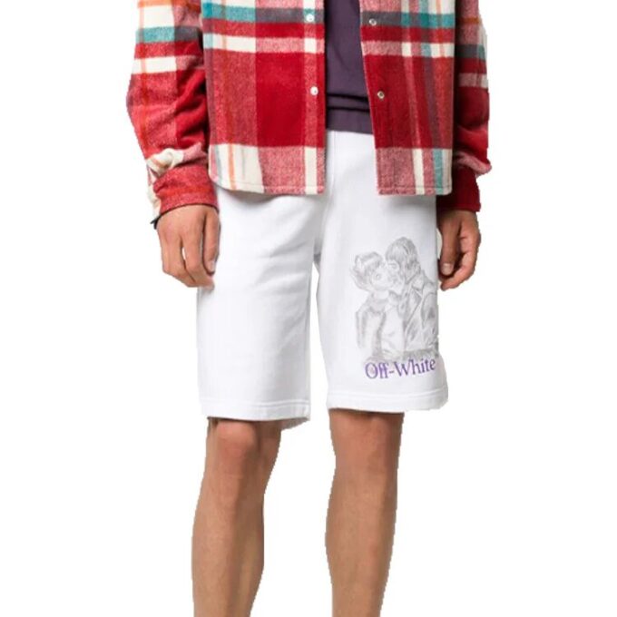 Portrait Pattern Printing Shorts White