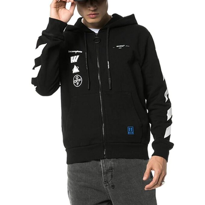 Printing hooded Zipper Jacket Black