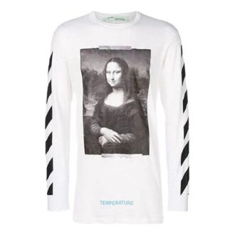 Printing Mona Lisa Long Sleeves Loose Fit Unisex White T-Shirt