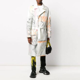 Printing Pattern single breasted Lacing Windbreaker Ordinary Version White