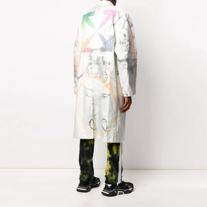 Printing Pattern single breasted Lacing Windbreaker Ordinary Version White