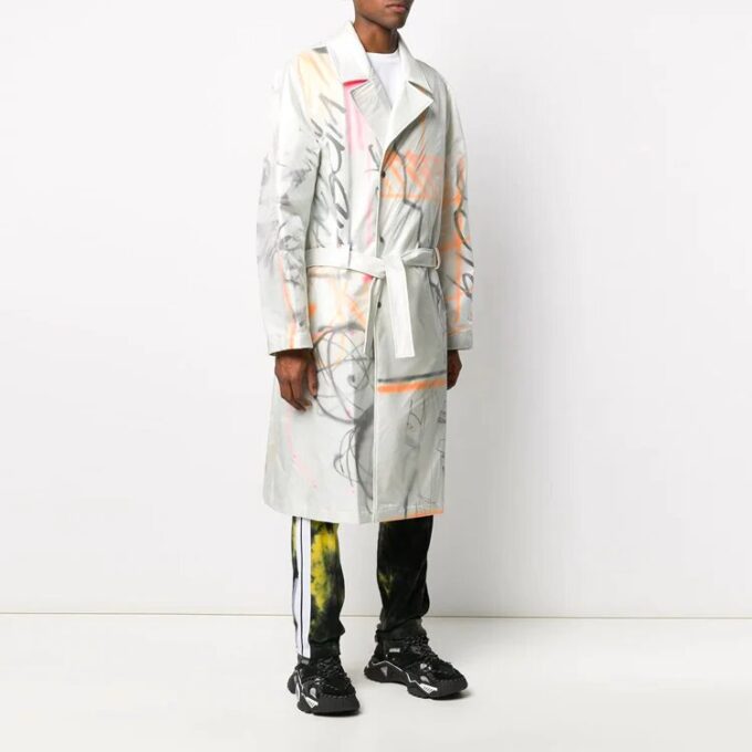 Printing Pattern single breasted Lacing Windbreaker Ordinary Version White