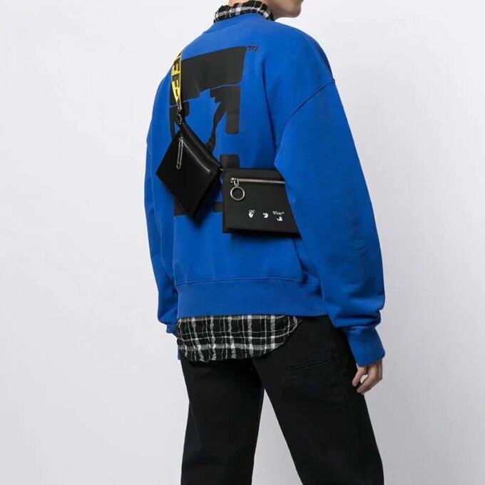 Printing Series Industrial Style Zipper Messenger Bag Fanny Pack Black