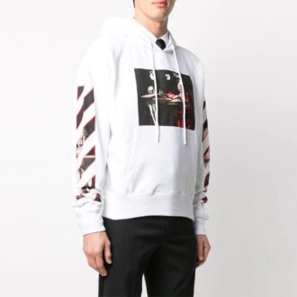 Printing Stripe hooded Long Sleeves Ordinary Version White