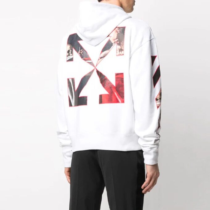 Printing Stripe hooded Long Sleeves Ordinary Version White