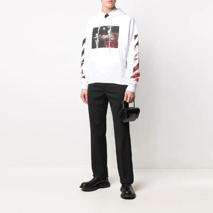 Printing Stripe hooded Long Sleeves Ordinary Version White