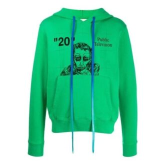 Public Television Printing Hooded Pullover Men Green