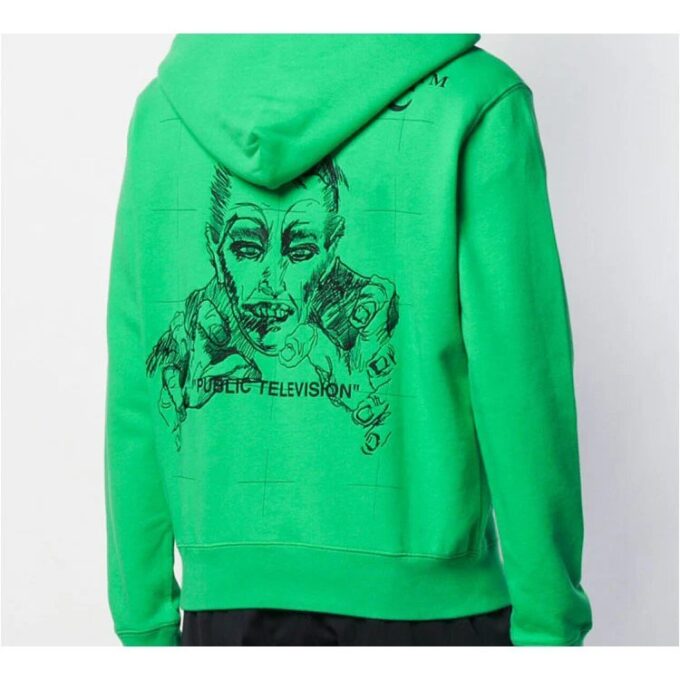 Public Television Printing Hooded Pullover Men Green