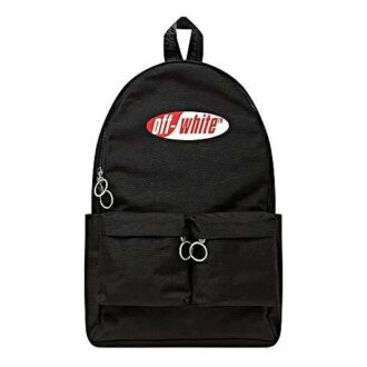 Red White Logo Multiple Pockets backpack schoolbag Black