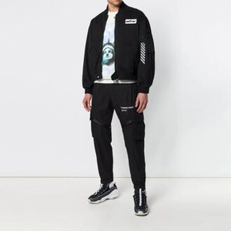 ribbed aviator Logo Jacket Loose Fit Black