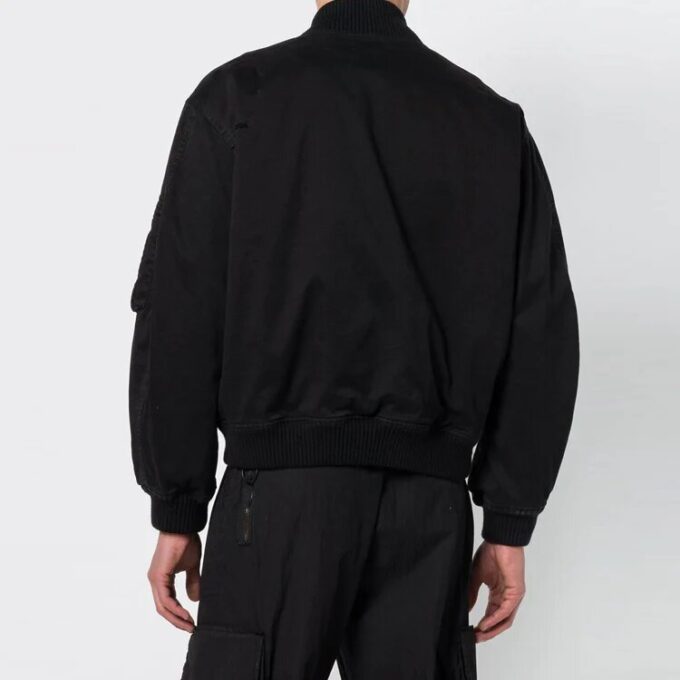 ribbed aviator Logo Jacket Loose Fit Black