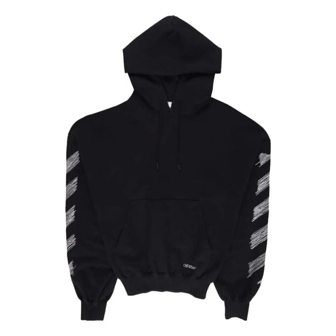 Scribble Diag-print Cotton Hoodie “Black”
