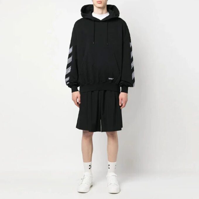 Scribble Diag-print Cotton Hoodie “Black”