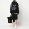 Scribble Diag-print Cotton Hoodie “Black”