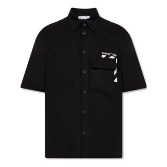 Solid Color Cotton Printing Short Sleeve Shirt Black