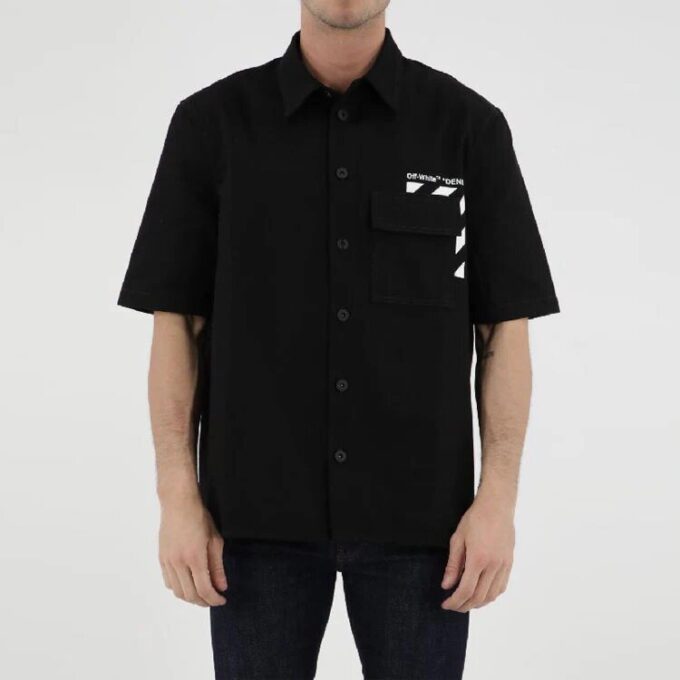 Solid Color Cotton Printing Short Sleeve Shirt Black