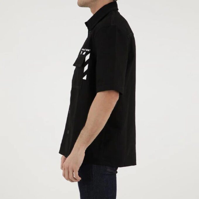 Solid Color Cotton Printing Short Sleeve Shirt Black