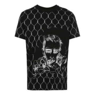 Solid Color Pattern Printing Round Neck Pullover Short Sleeve Black T-Shirt
