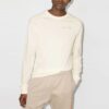 Solid Color Round Neck Pullover Long Sleeves Loose Fit Creamy White