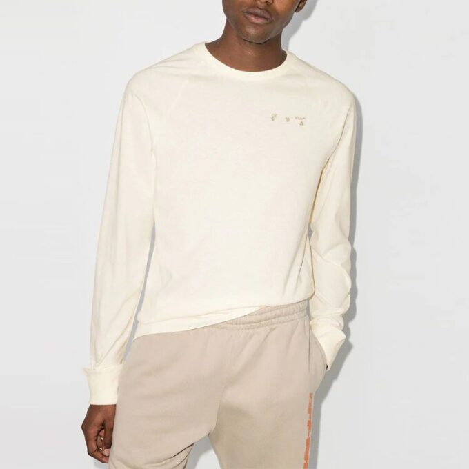 Solid Color Round Neck Pullover Long Sleeves Loose Fit Creamy White