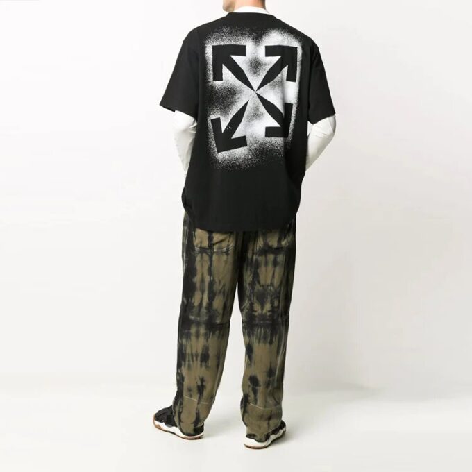 Splash Ink Arrow Round Neck Short Sleeve Black