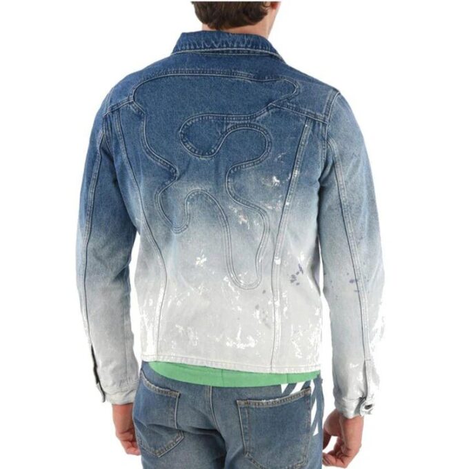 Splash Ink Gradient Denim Jacket Loose Fit Gray White