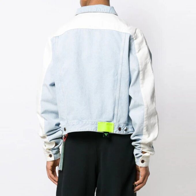 Splicing Sleeve Denim Jacket Washed White