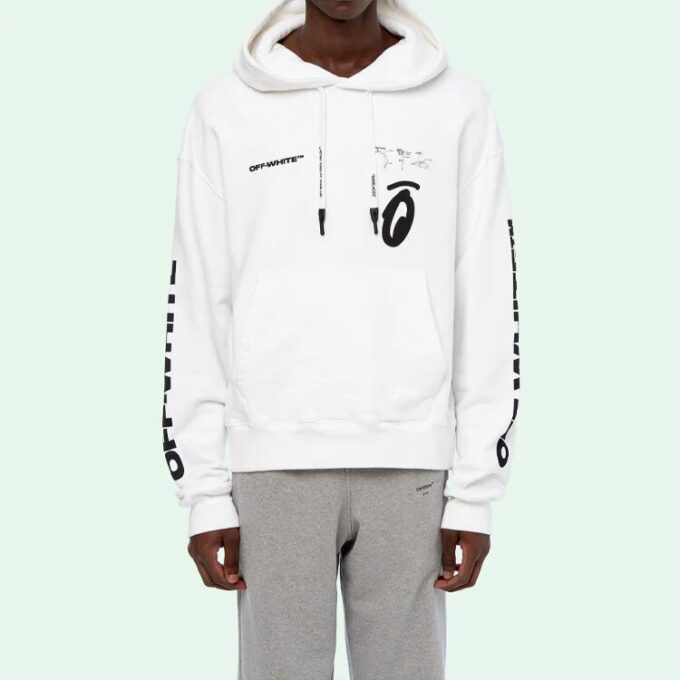 Split Arrows Hooded Fleece Men White