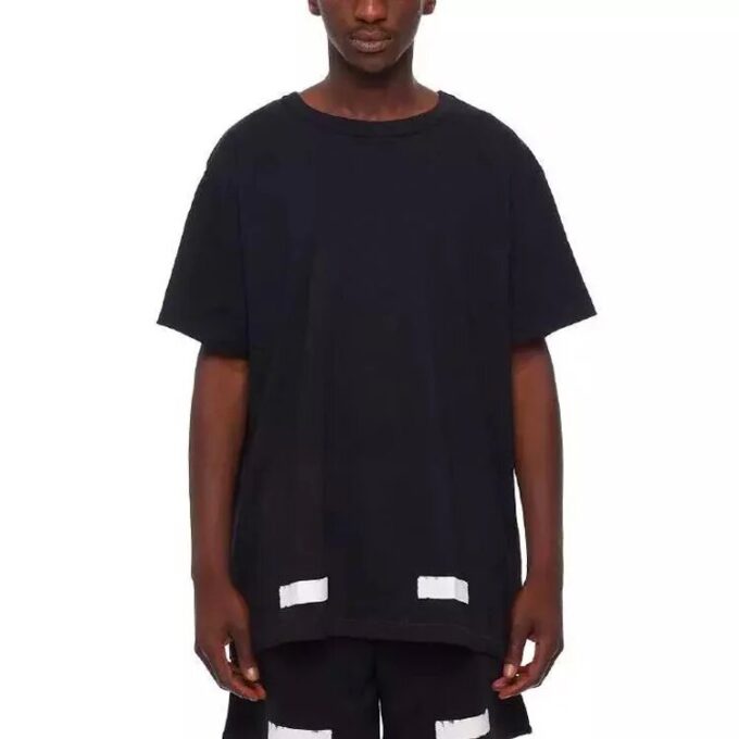 square frame Printing Round Neck Short Sleeve Unisex Black