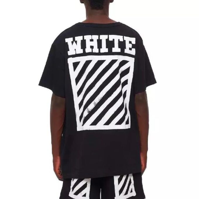 square frame Printing Round Neck Short Sleeve Unisex Black