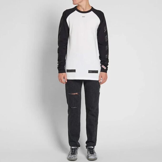 SS19 raglan sleeve Colorblock Arrow Long Sleeves Ordinary Version White