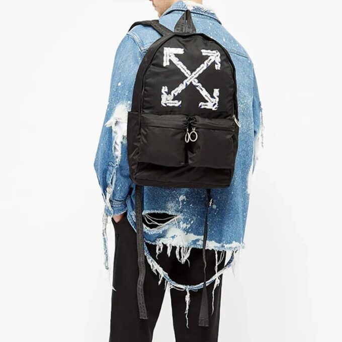 SS20 Airport Tape Black Backpack Arrow Print Backpack Black