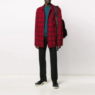 SS20 Back Arrows Sketch Mens Plaid Shirts Red Black